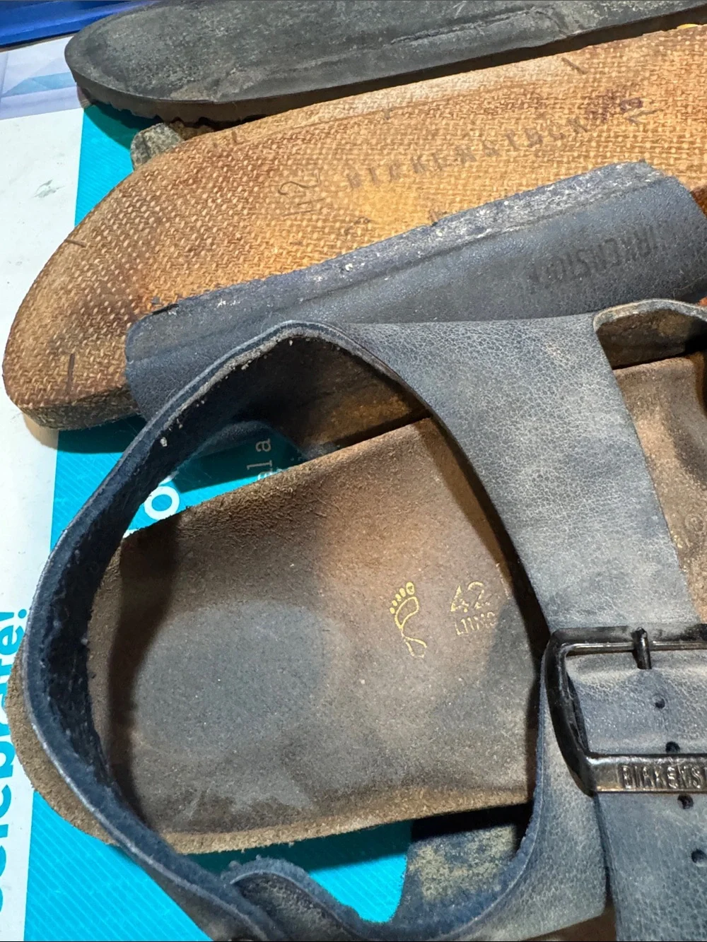 Birkenstock Arizona PARTS ONLY Men's BLUE size 42 Double Buckle Open-Toe Sandals